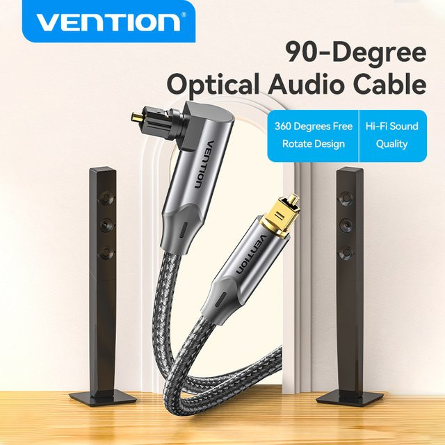 Vention Optisches Audiokabel mit 90-Grad-Stecker in Schwarz für TV, Verstärker, Soundbar und Spielekonsolen - Bild 1