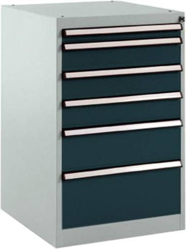 Manuflex BASETEC Stationärer Schubfachschrank in Anthrazit mit 6 abschließbaren Schubfächern, B: 80 cm, T: 50 cm, H: 58 cm - Bild 1