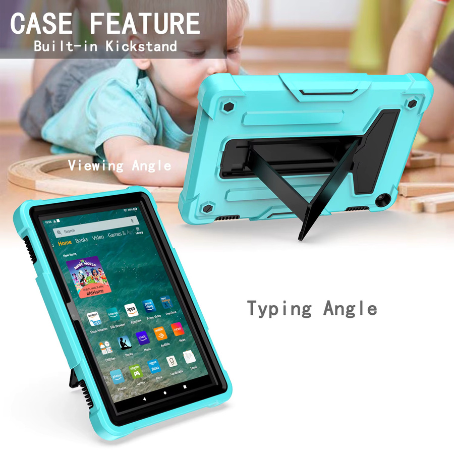 Stoßfeste Hybrid-Ständerhülle für Amazon Fire HD 8 Plus 2020 10. Generation von yunyonglai in Schwarz, Blau oder Türkis - Bild 3