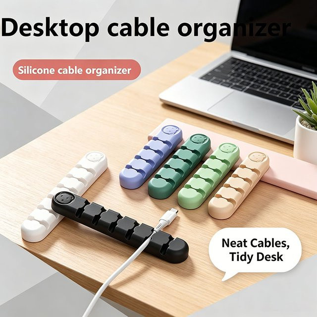 Selbstklebender Silikon-Kabelorganisator in Pink für dein Kabelmanagement am Desktop - Bild 1