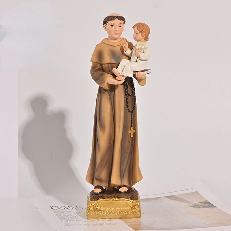 Katholische Heiligenstatue Antonius von Padua als Dekoration aus Kunstharz in Braun, B/T/H: 22,5 x 22,5 x 22,5 cm - Bild 1
