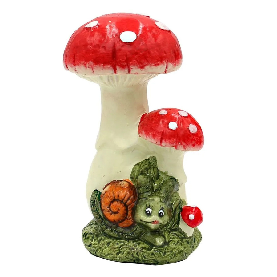 Dekohelden24 Keramik Schnecke mit 2 Pilzen als Gartendeko, Multicolor, B/T/H: 10 x 11 x 18 cm - Bild 2