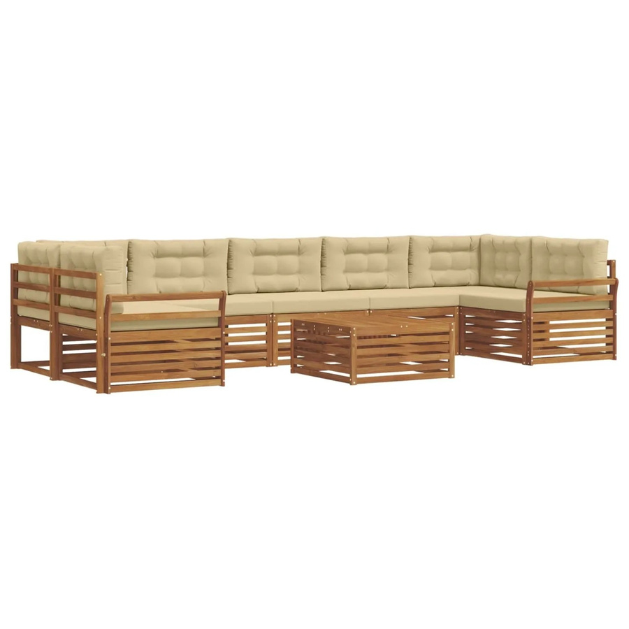 vidaXL Outdoor-Sofagarnitur 8-teilig in L-Form aus massivem Akazienholz mit Kissen in Natur und Beige - Bild 2