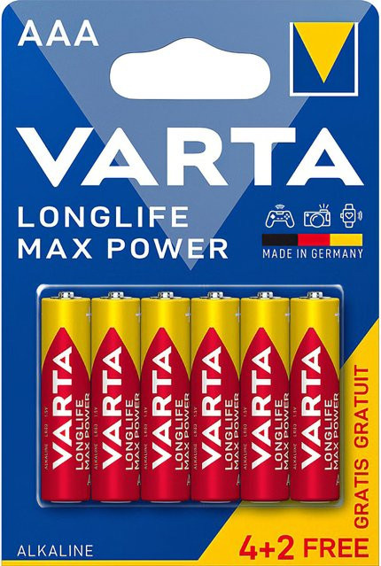 Varta Longlife Max Power AAA / LR3 Alkali Batterien 6er Set - Bild 1