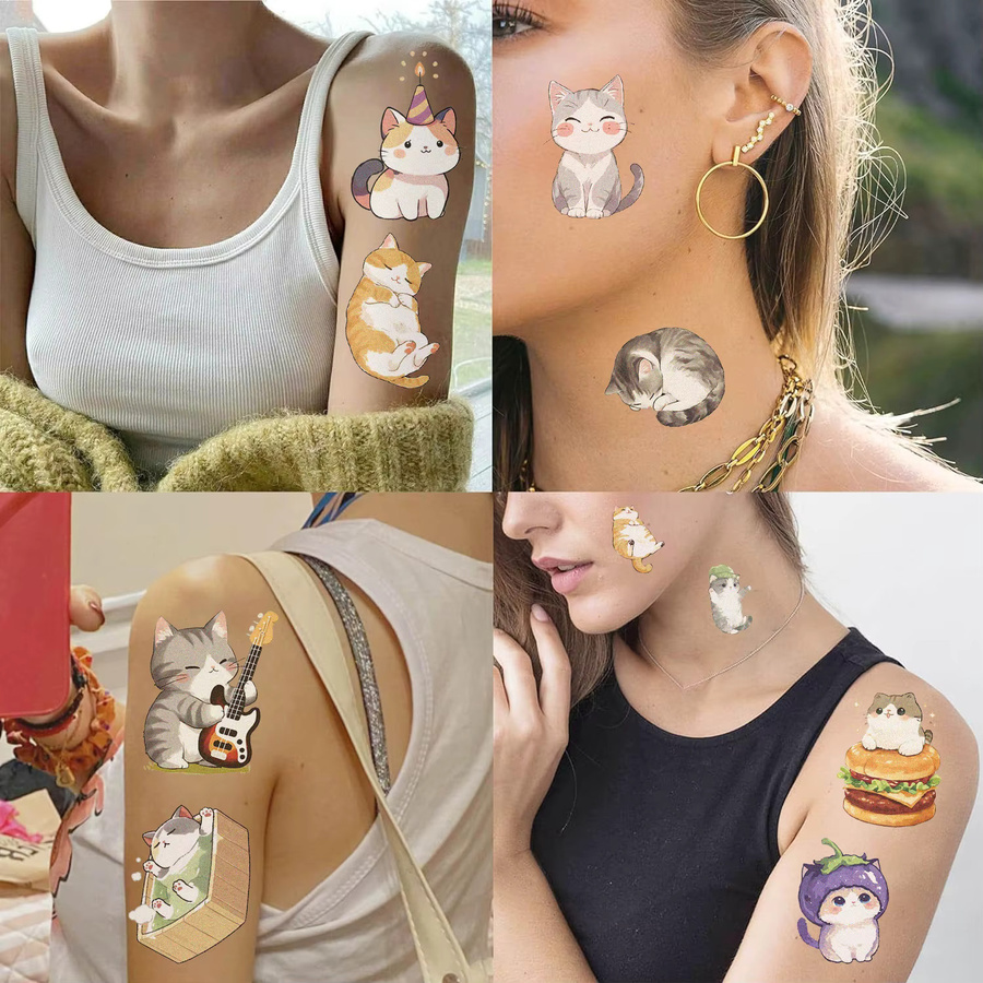 ZAGAN Katzen-Tattoo-Aufkleber, 10-teiliges Set, Kawaii Cartoon-Tier - Bild 3
