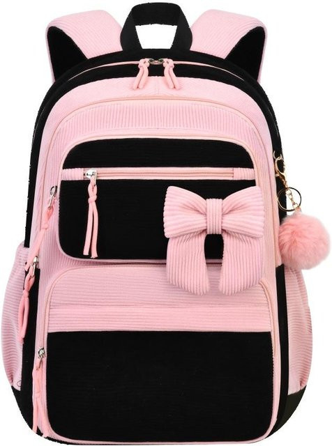 3er-Set Great Bags Korduroy Schulrucksack mit Brotdose und Federmäppchen in Pink für Teenager und Frauen - Bild 1