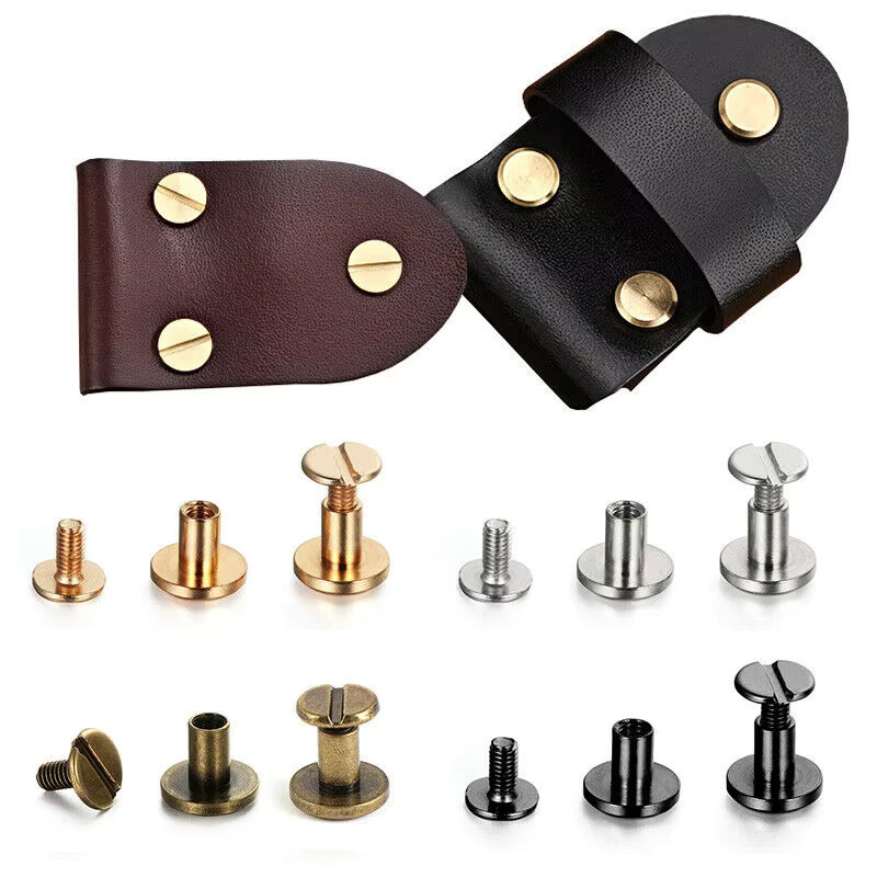 10 Sets Massivmessing-Nieten in Gold und Silber mit geschlitztem Bolzenkopf für Lederhandwerk und Metallverarbeitung - Bild 3