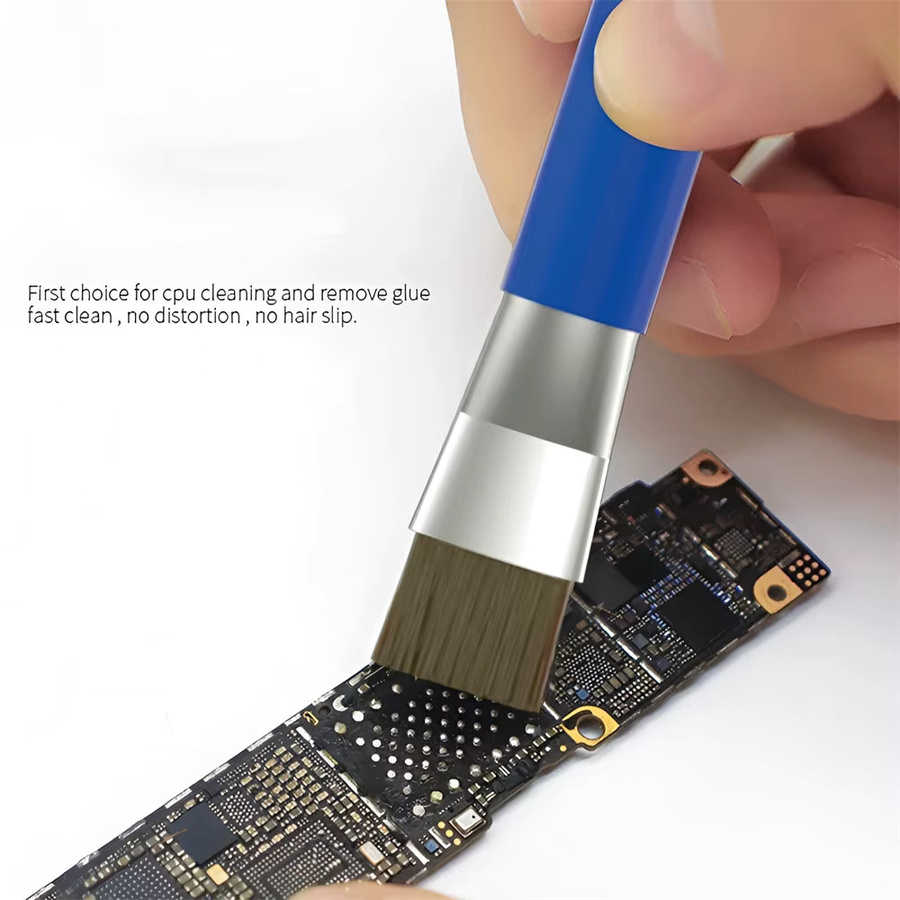 KRIOCY IC Board Reinigungspinsel mit Stahlborsten und Doppelkopf in Silber für Elektronikreparatur und Schweißarbeiten - Bild 2