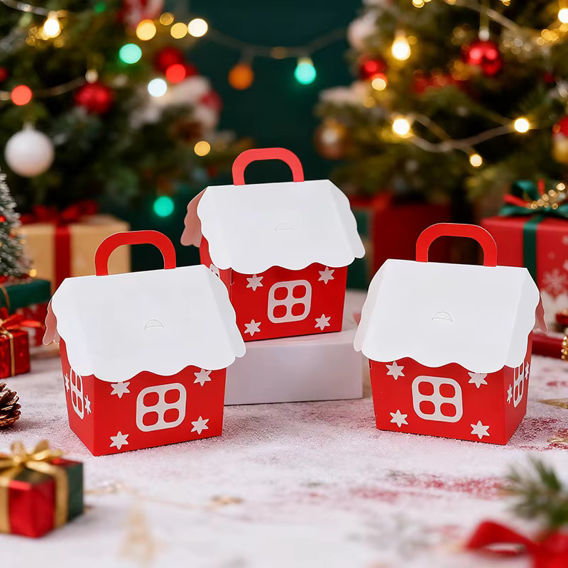 Rote Weihnachtshaus-Papierboxen mit Schneeflocken-Design für Süßigkeiten und Geschenke - Bild 2