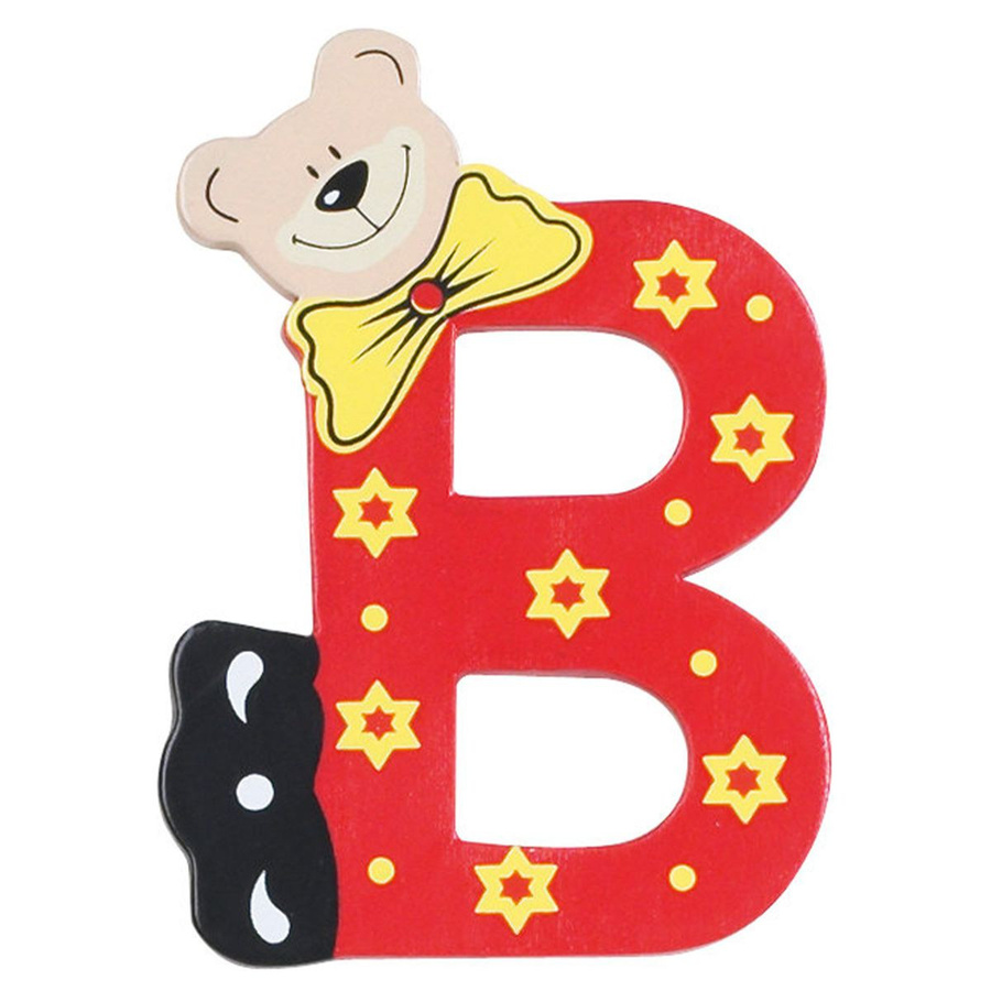 Playshoes Holzbuchstabe B Bär in Rot und Gelb mit Klebefläche - Bild 1