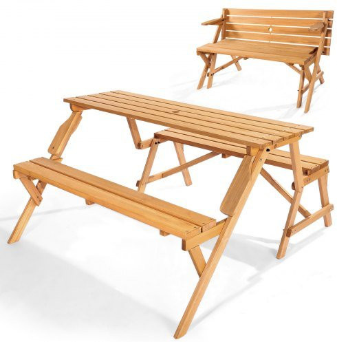 VEVOR 2-in-1 Picknicktisch Set aus Tannenholz mit klappbarer Bank und Sonnenschirmloch, braun - Bild 1