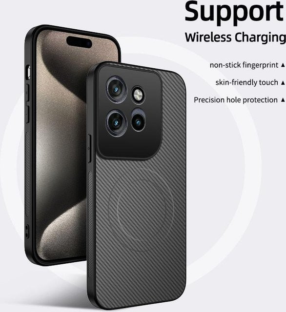 Motorola Edge 70 Handyhülle aus Kohlefaser in Schwarz mit kabellosem Laden - Bild 1