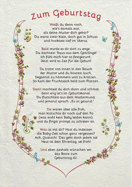 Moderne Geburtstagsurkunde mit floralem Design und Typografie in Mehrfarbig auf Papier - Bild 1