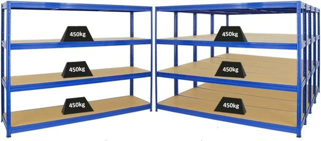 5x PROREGAL Dino Schwerlastregal Set, Blau, H x B x T: 180 x 240 x 60 cm, Fachlast 450 kg, mit verstellbaren MDF-Holzfachböden - Bild 1