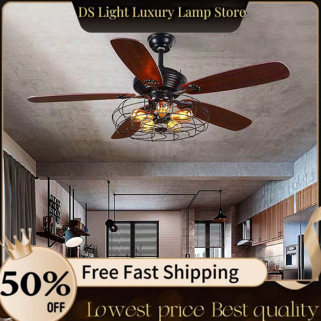 KFKF Vintage-Deckenventilator aus Holz mit Fernbedienung und Licht im industriellen Design - Bild 1