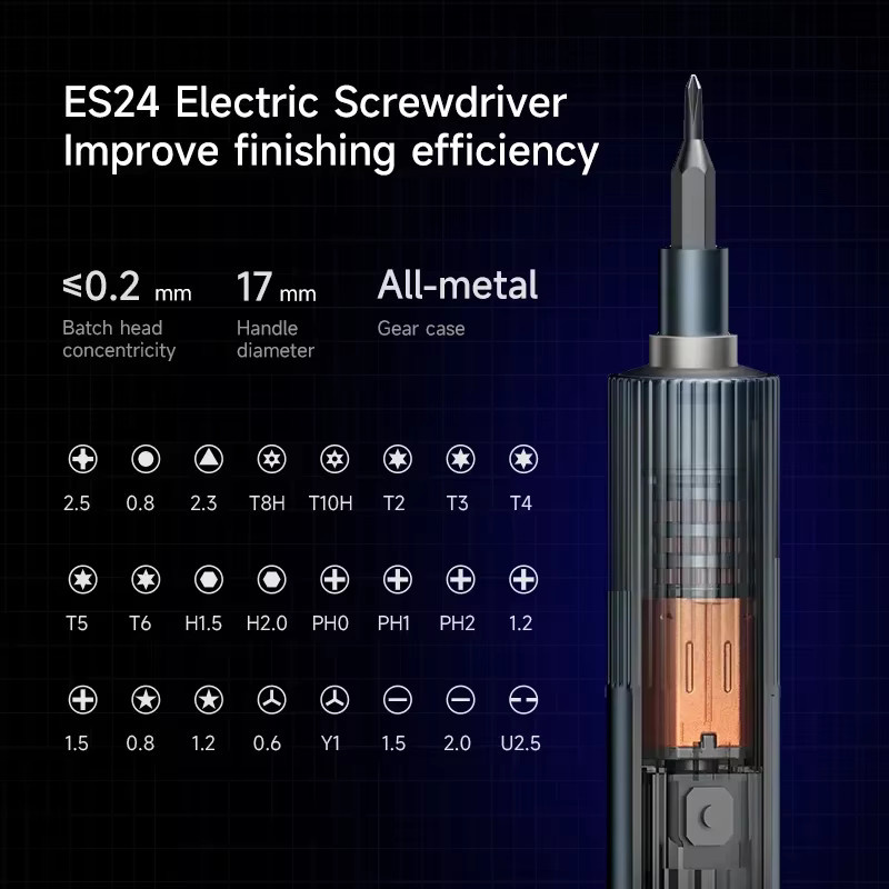 Xzz es24 Elektrischer Schraubendreher mit doppeltem Drehmoment und 24-teiligem Reparaturset, Schwarz, mit USB-Akku - Bild 4