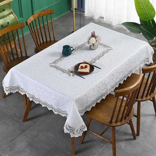 Battilo Rechteckige Tischdecke in Weiß mit Bestickung, wasserabweisend und fleckenabweisend, B/B: 110 x 110 cm - Bild 1