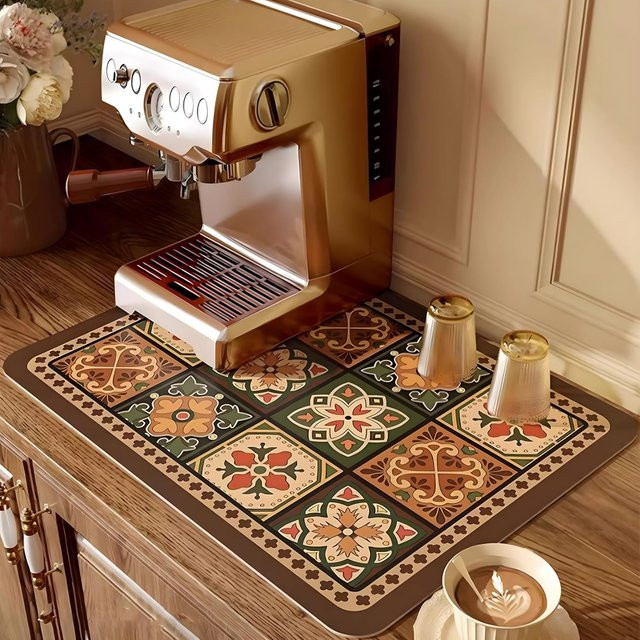 VIKAMA Abtropfmatte für Kaffeemaschine und Geschirr, Saugfähige Küchenentwässerungsmatte in Multicolour, Rechteckig - Bild 1