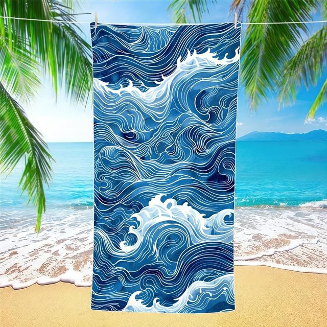 Creative Man Strandtuch Japanischer Stil Ozeanwelle Blau, B: 30 cm, H: 60 cm - Bild 1