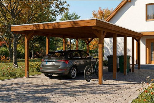 SKANHOLZ Carport Friesland aus Fichte mit EPDM-Dach in Nussbaum Braun, B: 402 cm, T: 708 cm - Bild 1
