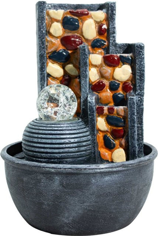 SHAMTAM Tischbrunnen aus Polyresin mit Kieselsteinwand und Kristallkugel, mehrfarbig, B/T/H: 19 x 19 x 28 cm - Bild 1