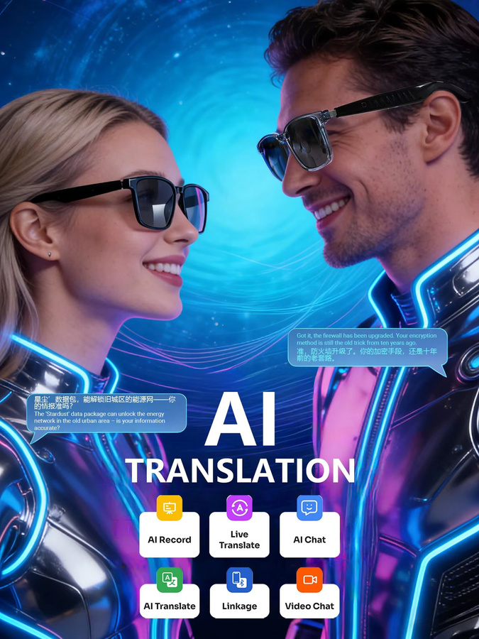 OV KI-Übersetzungs-Smart-Brille mit kabellosen Open-Back-Ohrhörern in Grau - Bild 3