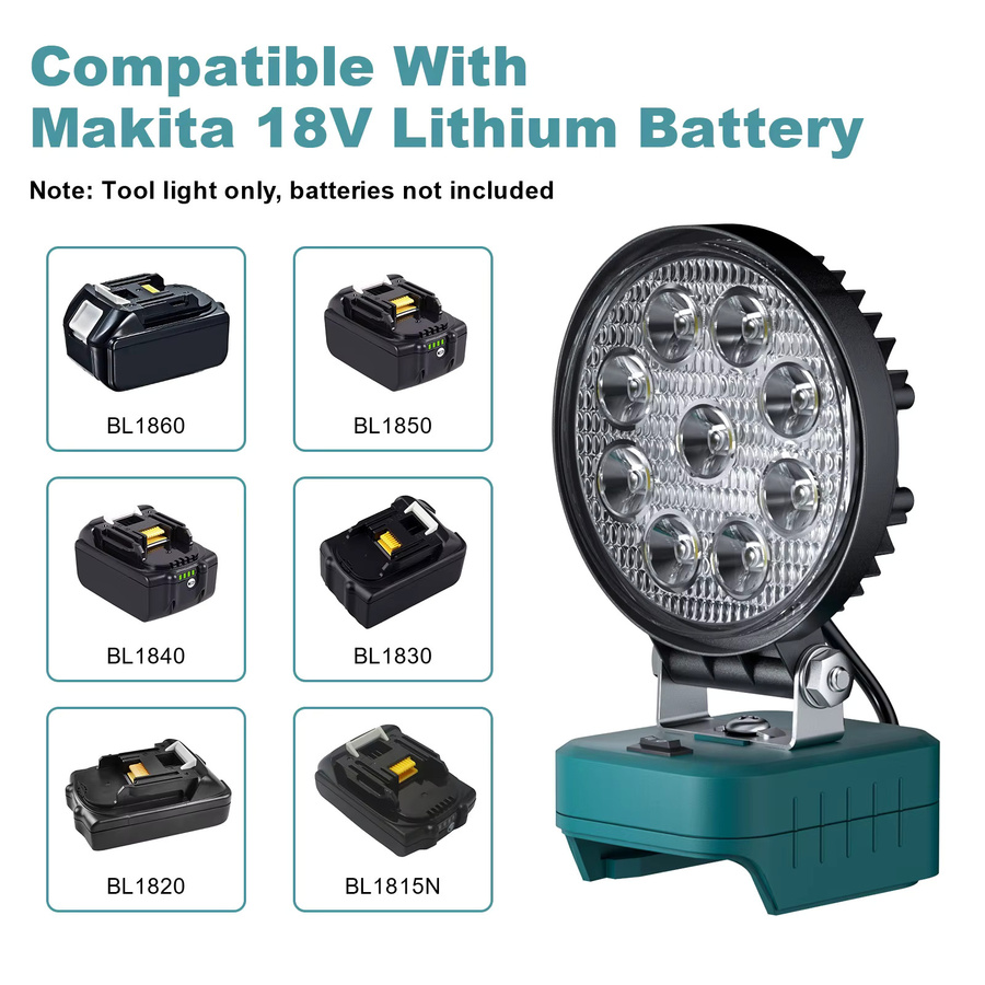 Turpow LED Arbeitsleuchte 27W Schwarz für Makita 18V Akkus BL1815N BL1820 BL1830 BL1840 BL1850 BL1860 - Bild 4