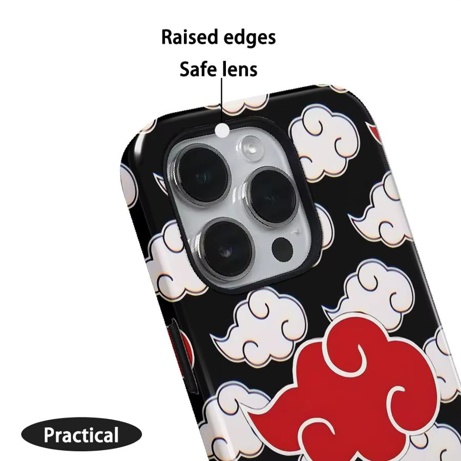Schutzhülle mit Akatsuki Rote Wolkenmuster für Apple iPhone 17 16e 15 14 13 12 XS XR Pro Max in Schwarz und Rot - Bild 5