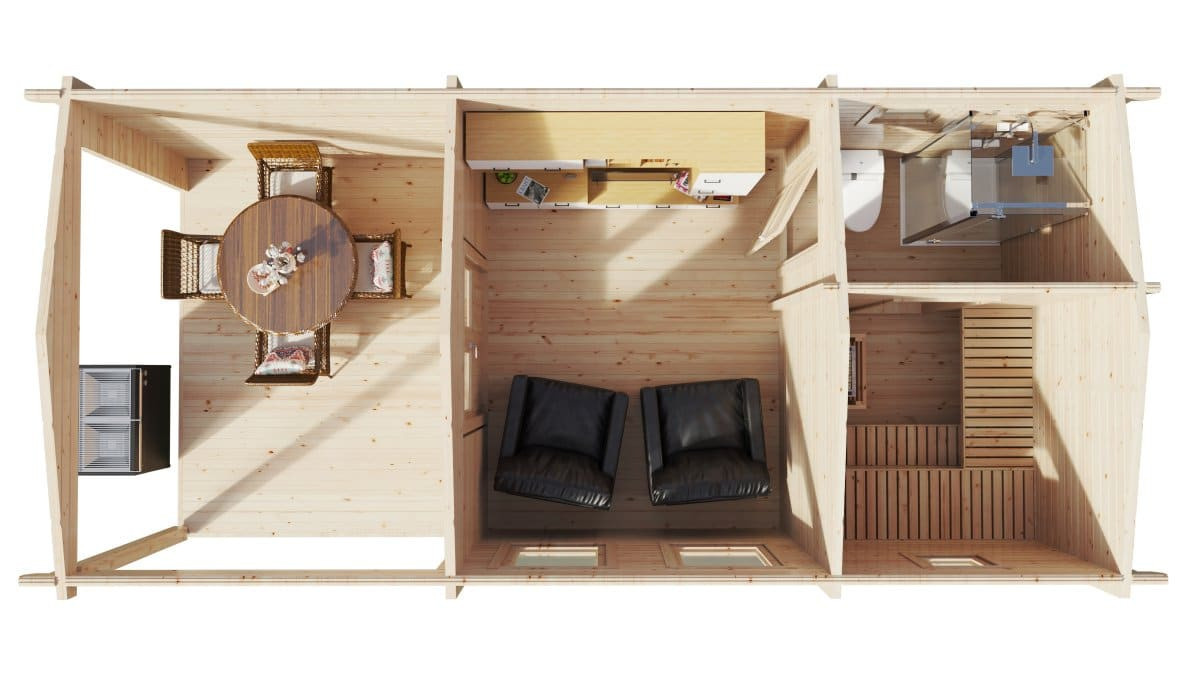 Gartensauna Nora von Hansagarten24 aus nordischer Fichte in Braun mit Vorraum, B/T: 8 x 3 m - Bild 2
