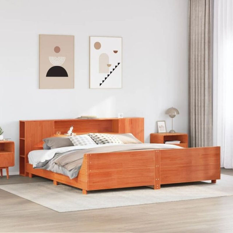 Vidaxl Massivholzbett aus Kiefer in Braun im Landhaus- und Modern-Stil B/T/H: 200 x 200 x 82 cm - Bild 1