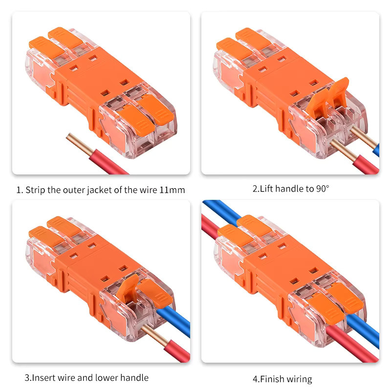 JINH 10 Stück Schnellverbinder für parallele Leitungen, elektrische Hebel-Kompaktsteckverbinder männlich/weiblich, orange, 20–13 AWG - Bild 2