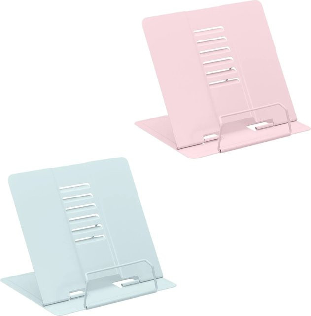 Relaxdays Buchständer 2er Set aus Stahl in Blau und Rosa, höhenverstellbar und klappbar, B/T/H: 21 x 16,5 x 18 cm - Bild 1