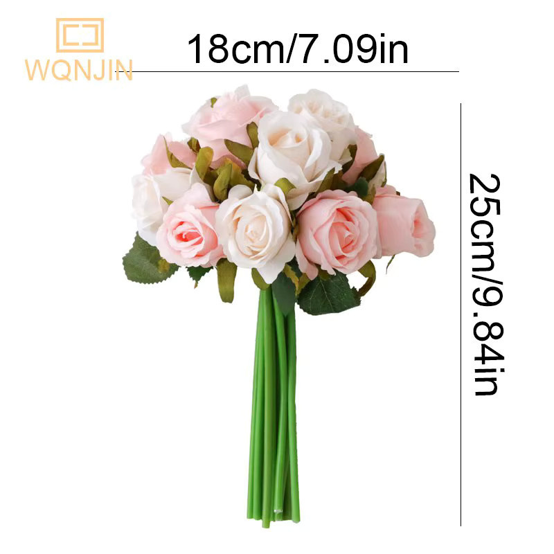 WQNJIN 12er Set Künstliche Seidenrosen als Blumenstrauß in Weiß für Hochzeit und Tischdekoration - Bild 3