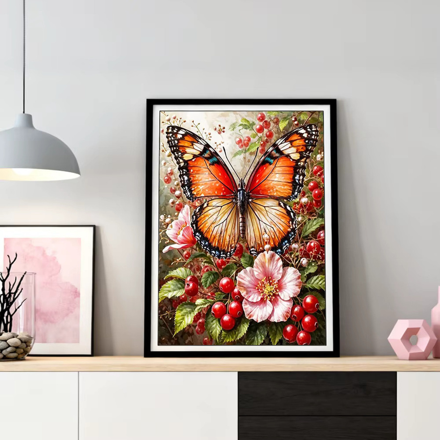 HUACAN 5D DIY Diamant-Mosaik Set Schmetterling und Rosenblüten in Multicolour mit runden Diamanten zur Wanddekoration B: 40,0 cm, H: 30,0 cm - Bild 3