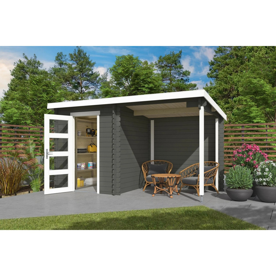 Lasita Gartenhaus Jelle Plus mit Flachdach in Grau-Grün lasiert, B/T/H: 390 x 211 x 213,1 cm - Bild 2
