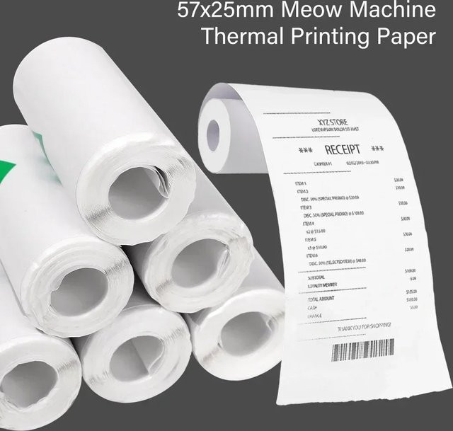 PKFC Selbstklebendes Thermopapier für Mini-Drucker und Kinder-Sofortdruckkameras, Weiß, B: 57 mm, H: 25 mm - Bild 1