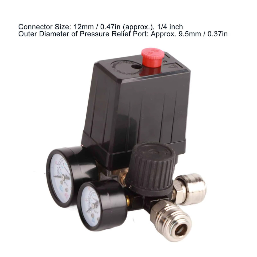 Aramox Luftkompressor Druckregelventil mit 4-Loch-Regler und 1/4 Zoll Anschluss, Schwarz, 90-120 psi - Bild 4