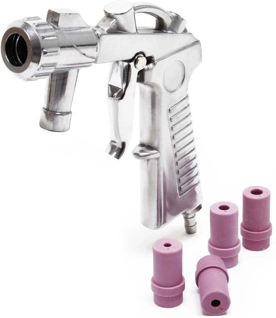 Wiltec Sandstrahlpistole aus Aluminium in Silber für Druckluft 2-8 Bar mit Düsen - Bild 1