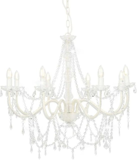 vidaXL Kronleuchter mit Perlen in Weiß und Transparent, 8 x E14-Fassungen, Metall und Acryl, Höhe: 75 cm, Breite: 40 cm, Tiefe: 40 cm - Bild 1