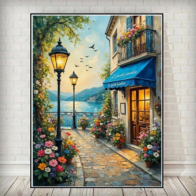 Potdemiel 5D Diamant Malerei DIY Landschaft mit Straße und Fluss als Mosaik Stickerei Set mit runden Steinen - Bild 1