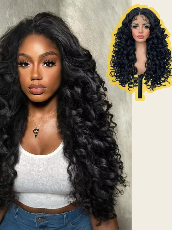 X-TRESS Haarperücke, Schwarz, Lange Lockige Haare, Damen, 22 Zoll - Bild 7