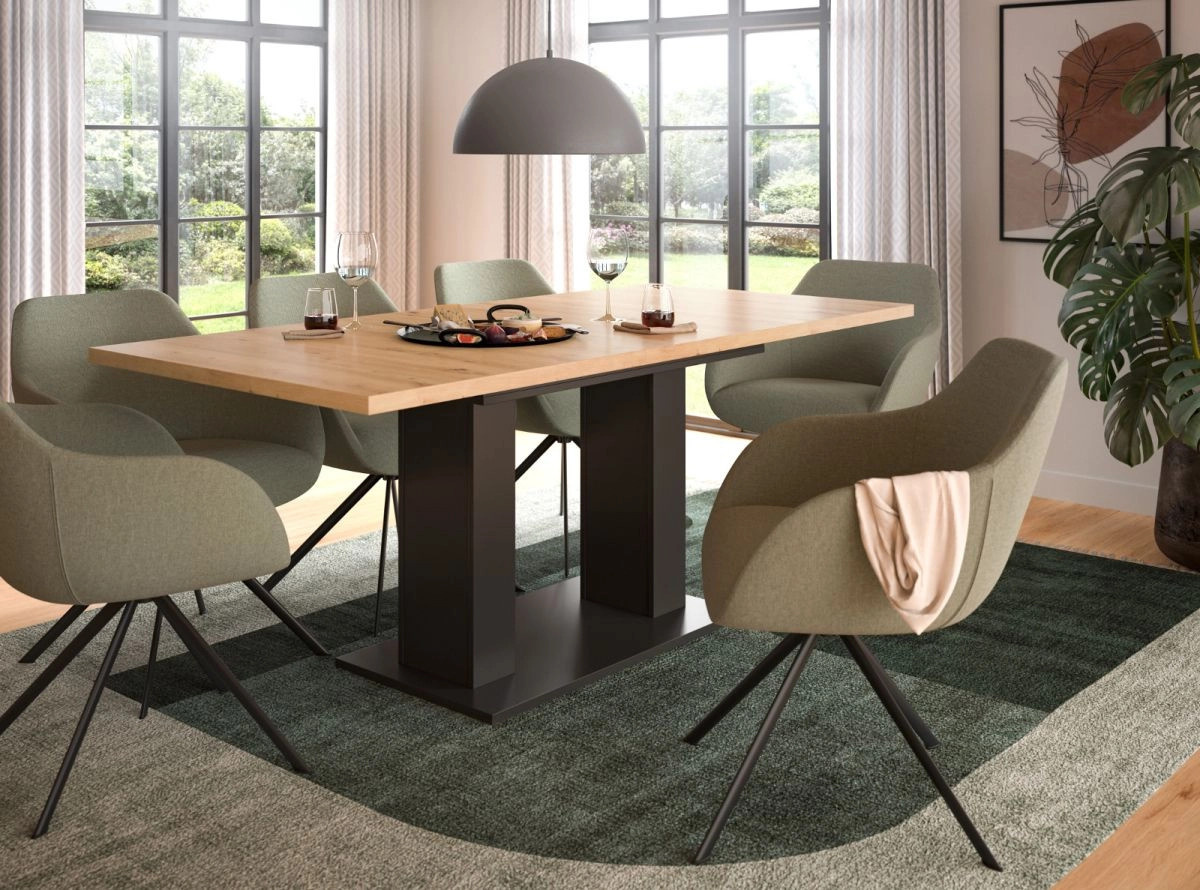 Ausziehbarer Esstisch Inn.Furn in Eiche und Grau, B/T/H: 150 x 90 x 76 cm (ausziehbar auf 190 cm) - Bild 3