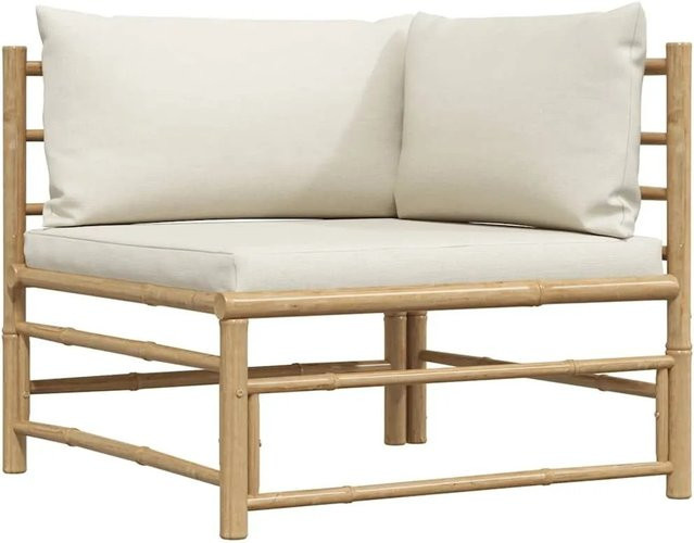 vidaXL Garten-Ecksofa aus Bambus mit Kissen in Cremeweiß - Bild 1