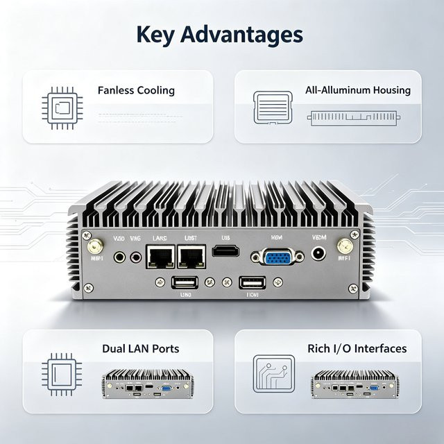 Lüfterloser Mini Embedded Industrial Control PC mit Intel i5-10210U oder i7-10510U Prozessor, kompakter Mikro-Industriecomputer in Silber - Bild 1