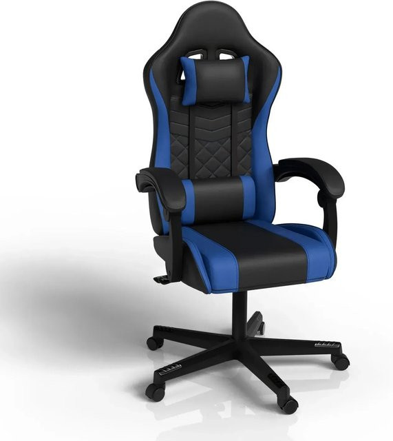 Juskys Gamingstuhl HyperSeat aus Kunstleder mit gepolsterten Armlehnen und Kopfstütze, Schwarz/Blau, H x B x T: 131 x 67 x 120 cm - Bild 2