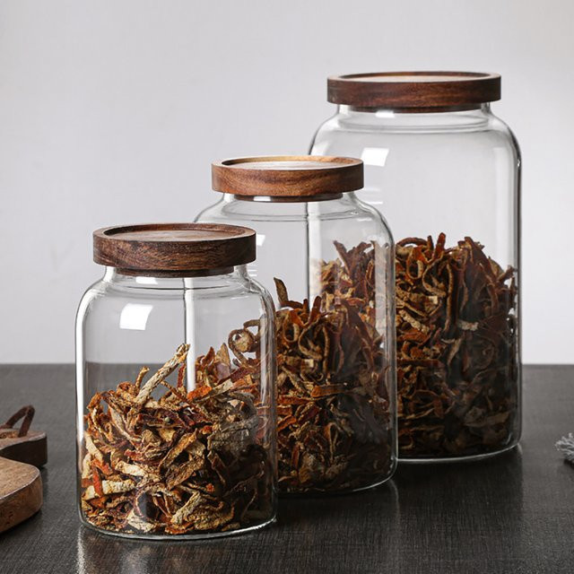 MYVIT Vorratsglas aus Glas mit Holzdeckel und transparenter Versiegelung für Kaffeebohnen und Küchenaufbewahrung - Bild 1