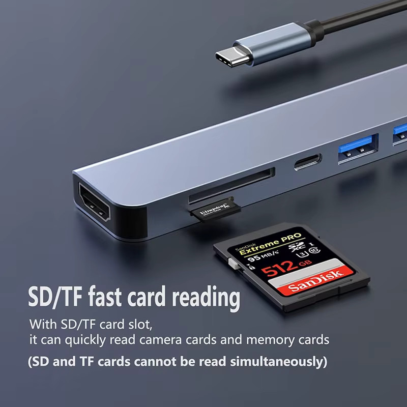 DIXSG USB-C Dockingstation Adapter mit USB-A, TF, SD und PD Anschluss für MacBook, iPad Pro und Samsung Dex - Bild 4