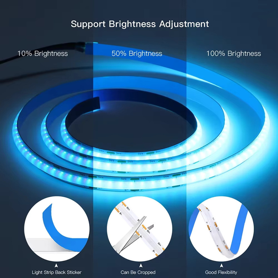 YSRSAI RGB COB LED-Streifen Set mit Bluetooth-Steuerung und Fernbedienung, 5V USB Multicolor Neon-Beleuchtung für TV-Hintergrundbeleuchtung und Raumgestaltung, Schwarz - Bild 3