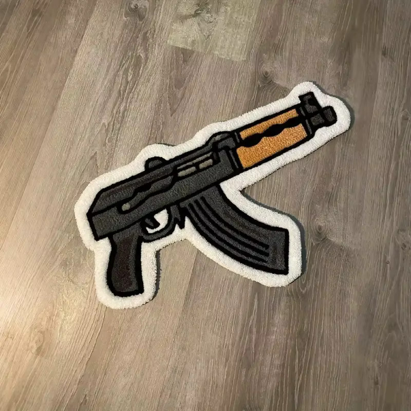 VIKAMA Teppich im Cartoon-Stil mit Gewehr-Design, rutschfester Nachttischteppich für dein Schlafzimmer - Bild 4