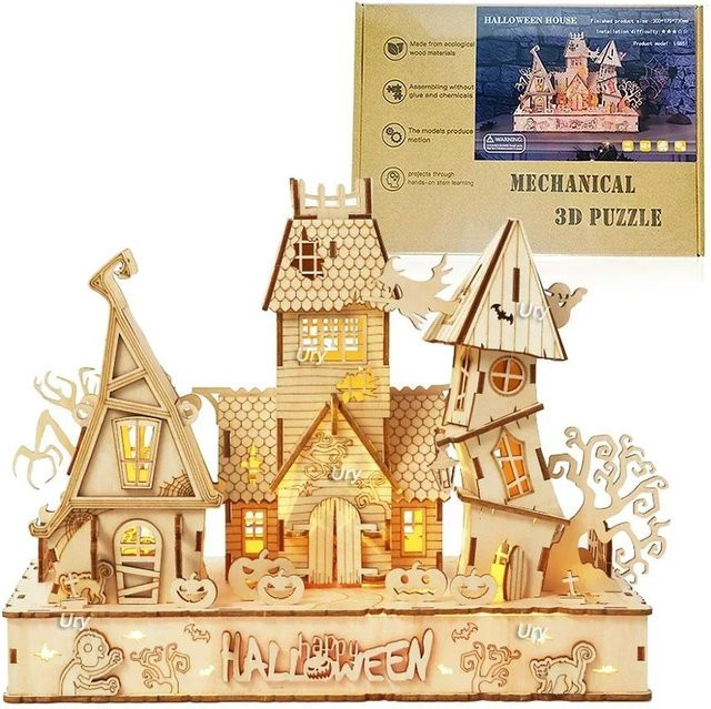Binchi Keji Travel 3D Halloween Spukhaus Holzpuzzle, Bastelset, ab 12 Jahren - Bild 1